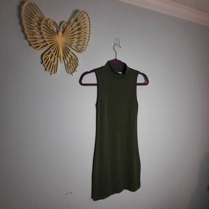 Babaton Aritzia XS Olive Green Sleeveless Mock Neck Contour Mini Dress